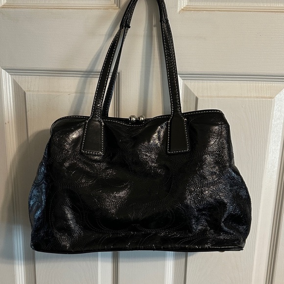 Coach Black Patent Leather Kiss Lock Bag